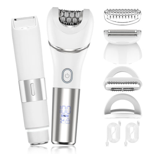 Zesuti Epilators Hair Removal for Women-2 in 1 Eletctric Razors for Women,Dual Head Bikini Trimmer for Pubic Hair/Lady Facial Razor,Cordless Epilator Body Shaver for Smooth Wet/Dry Shaving,Led Light