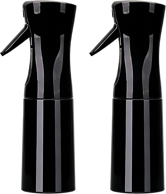 Continuous Spray Bottles for Hair | 200ml Reusable Black Bottles for Hair Care, Plants & Cleaning (2-Pack)