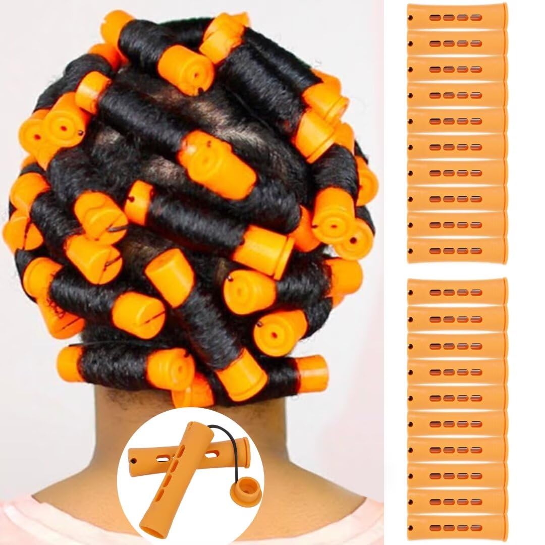 Perm Rods Set - Plastic Cold Wave Rods for Natural Hair Curling | 20pcs Orange for Long & Short Hair