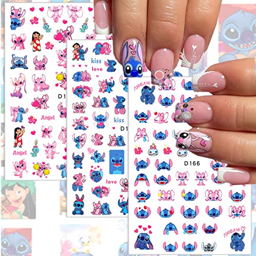 Kawaii Anime Nail Decals - 6 Sheets Cute Cartoon 3D Stickers