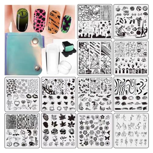 VNC Nail Stamping Plates Set 15pcs with Stamper & Scraper - Nail Art Template