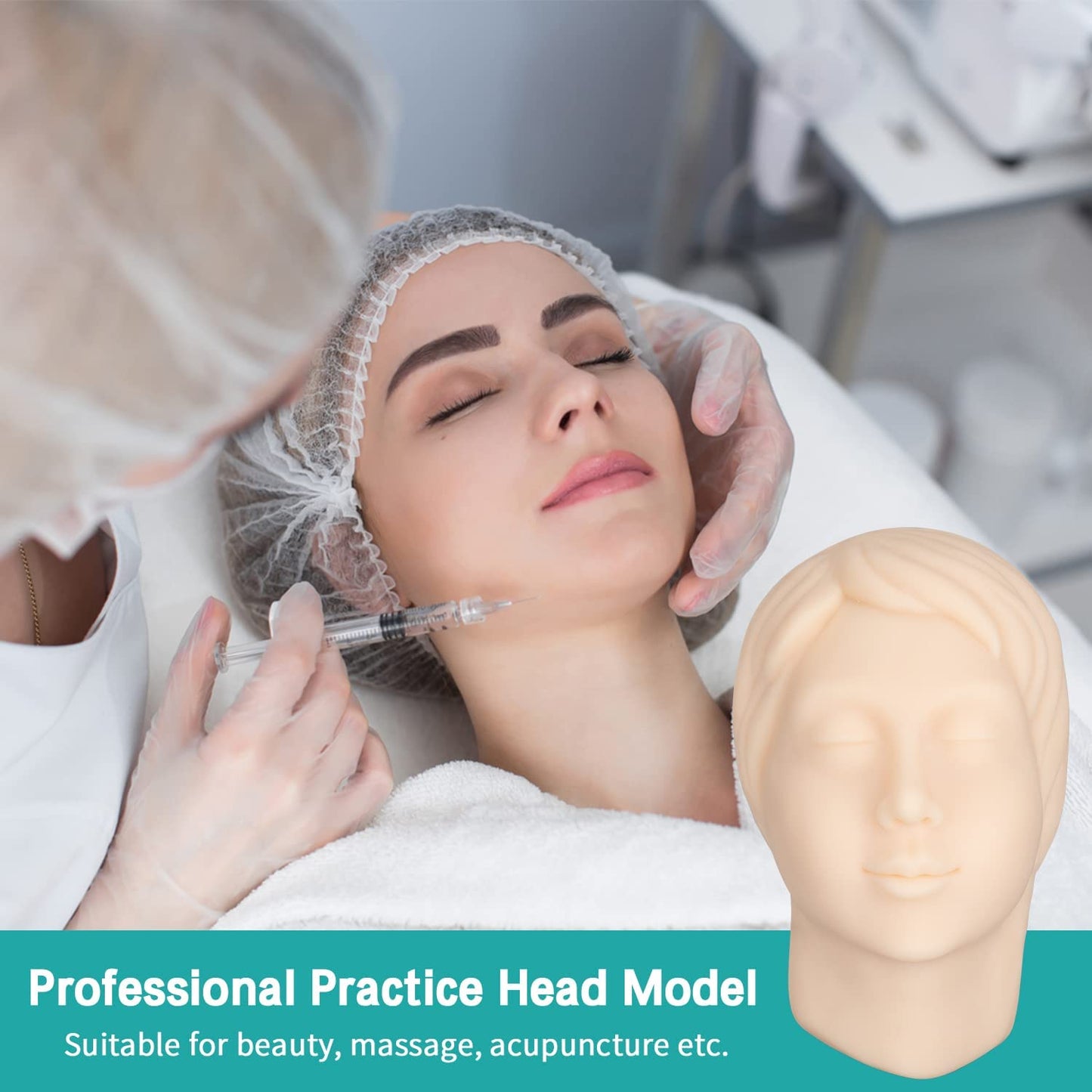 LVCHEN Injection Training Silicone Mannequin Head - Full Soft Silicone with Bones Inside Human Face Facial Skin Practice Model Training Practice for Micro-Plastic Suture Jewelry Display Makeup