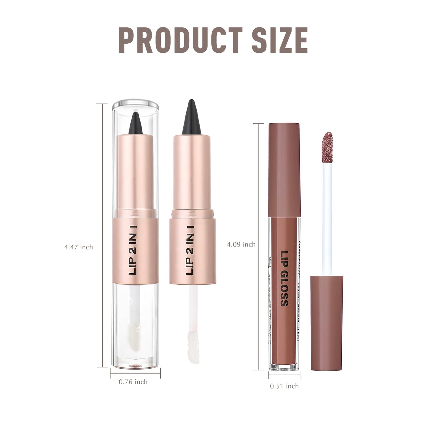 Wugbc Lip Liner and Gloss Set, 2 in 1 Lip Duo Brown Lip Liner Pencil Nude Liquid Lipstick with Nourishing Lip Gloss Smooth Plumping Lip Kit High Shine High Pigmented Lip Combo Makeup for Women