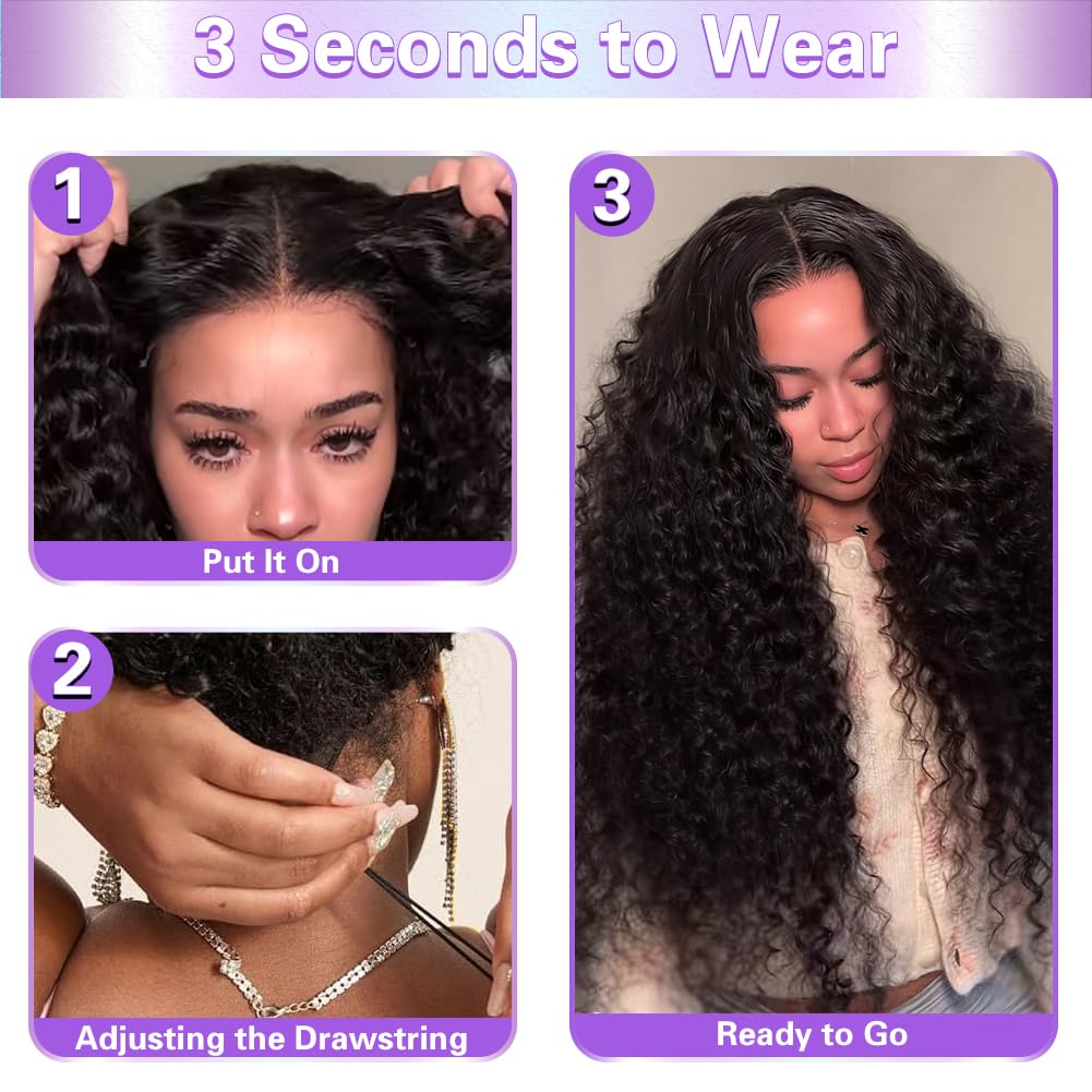 Glueless Human Hair Wigs - 26 Inch Deep Wave Lace Front, 210% Density, Pre Plucked & Cut | 7x5 HD Lace