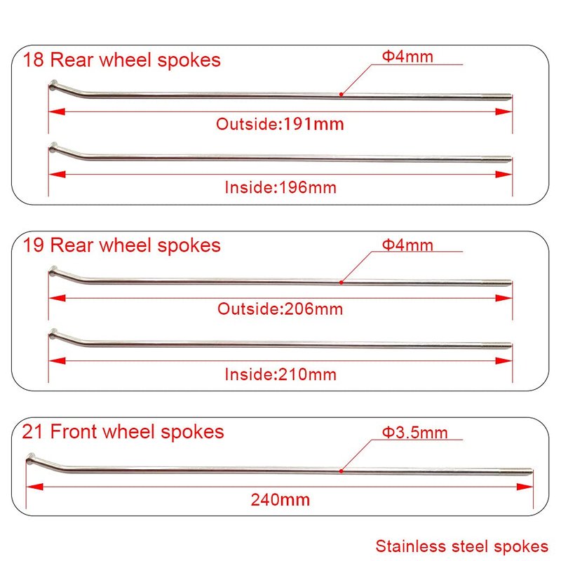 OTOM 18" Rear Wheel Spokes Kit Stainless Steel For CRF250X 2004-2017 ，CRF250RX 2017-2020，CRF450X 2005-2020 ，CRF450RX 2017-2020 ，CRF450L 2019 (18" Rear Wheel)