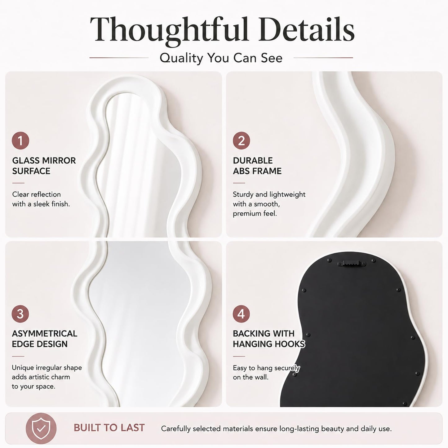 Mokoze Asymmetrical Wall Mirror, Irregular Mirror, White,16.14" x 9.84"