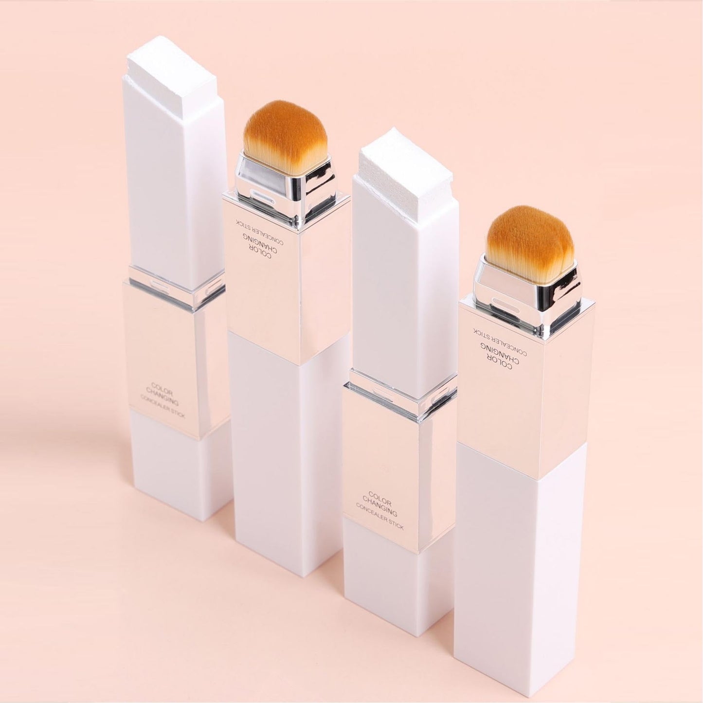 Wismee Color Changing Foundation Stick with Brush, 2 in 1 White Korean Foundation, Moisturizing Long-Lasting Hydration Full Coverage Base Concealer Makeup (Natural)
