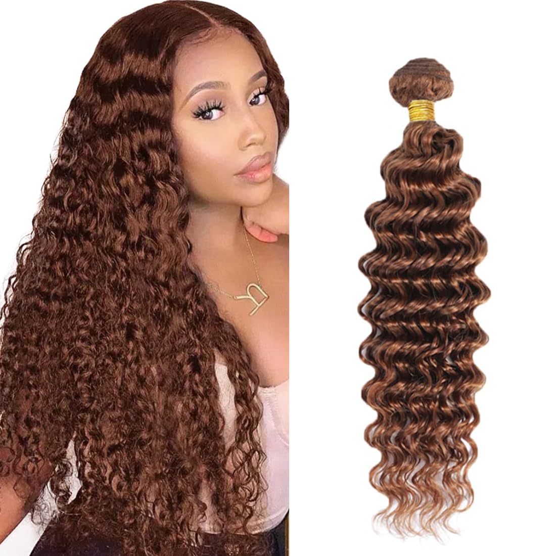 Color 30 Brown Human Hair Bundles Light Brown Deep Wave Hair Extenisons 28 Inch Grade 8A Brazilian Virgin Remy Double Weft Soft Real Hair Weave