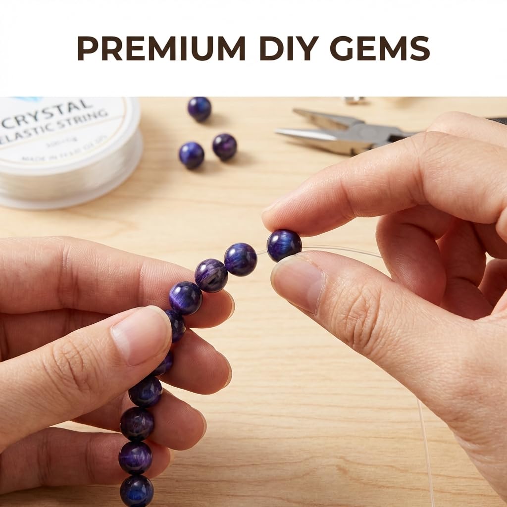 Gems for Crafting, 62pcs 6mm Natural Tiger Eye 7A Grade Polished Starry Sky Blue Tigers Beads Smooth Round Eye of The Tiger for DIY Gothic Jewelry Bracelet Necklace Making Men and Women