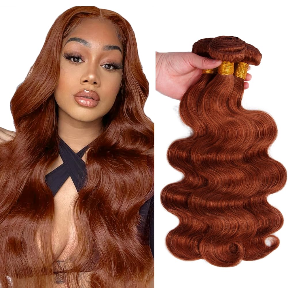 #33 Light Brown Bundles Human Hair Body Wave Bundles 22 24 26 Inch Brown Unprocessed Brazilian Virgin Hair 3 Bundle 50 Gram Per Bundle Deals Quick Weave Hair Extensions For Woman