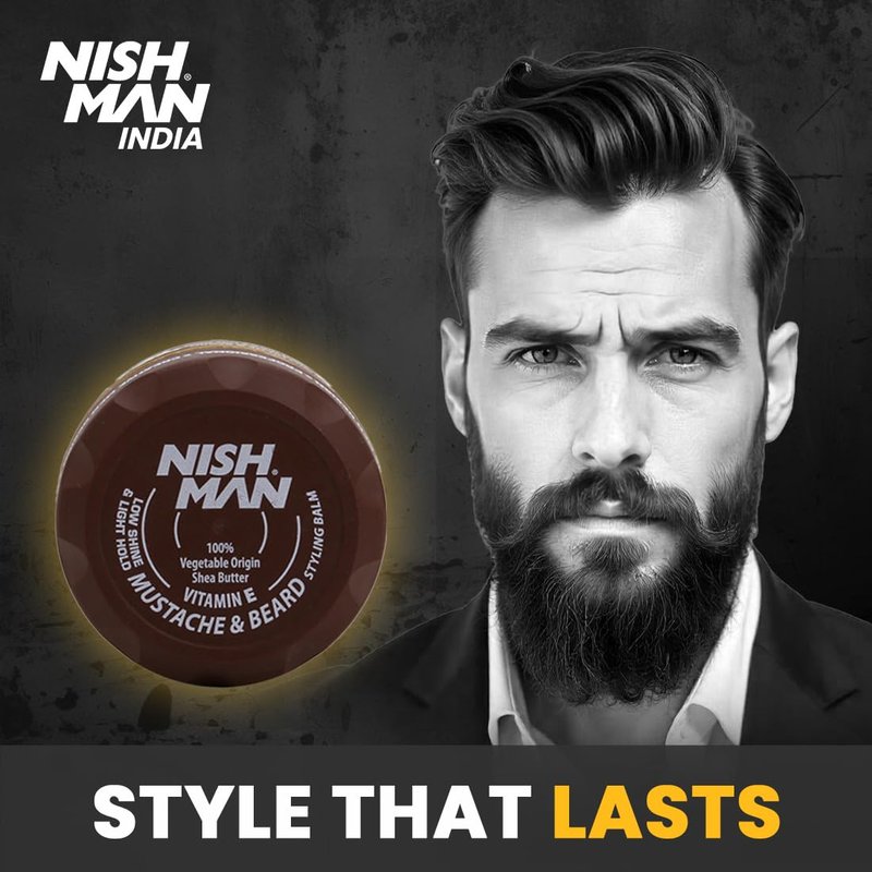nishman Mustache & Beard Styling Wax with Argan Oil, Sweet Almond Oil, Jojoba Oil | Low Shine & Light Hold