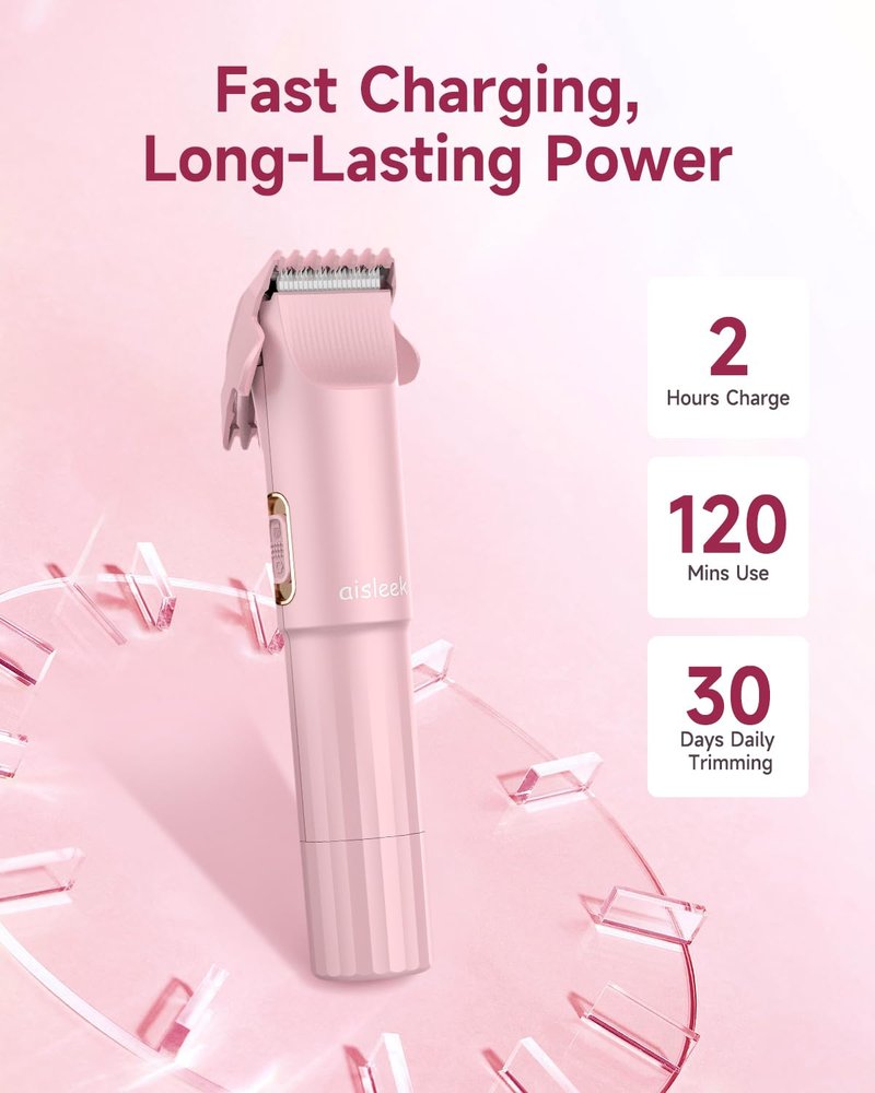 aisleek Bikini Trimmer for Women, 2-in-1 Electric Razor with Trimmer & Foil Shaver, Cordless Rechargeable Body Groomer with Guide Combs, Smooth Hair Removal for Pubic, Legs, Underarms & Face