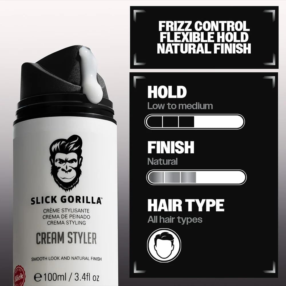 Slick Gorilla Hair Styling Cream for Men, Medium Hold, 3.38 Fl Oz