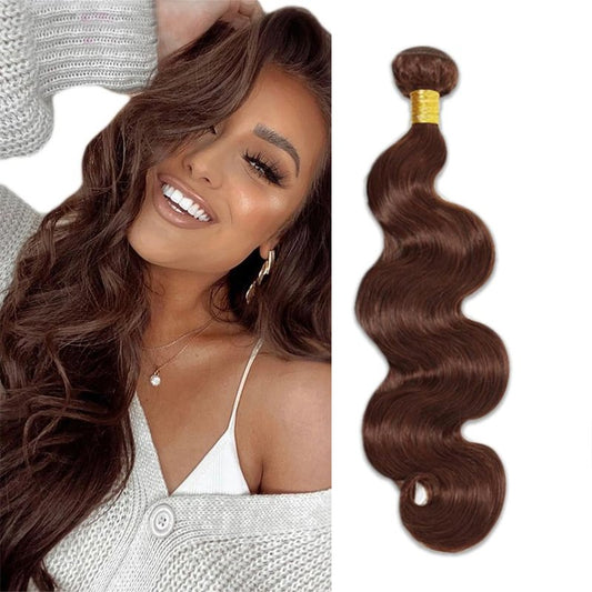 #4 Brown Bundles Human Hair Body Wave Bundles 24 Inch Chocolate Body Wave Bundles Unprocessed Brazilian Virgin Hair 1 Bundle 50 Gram Per Bundle Deals Quick Weave Hair Extensions For Woman
