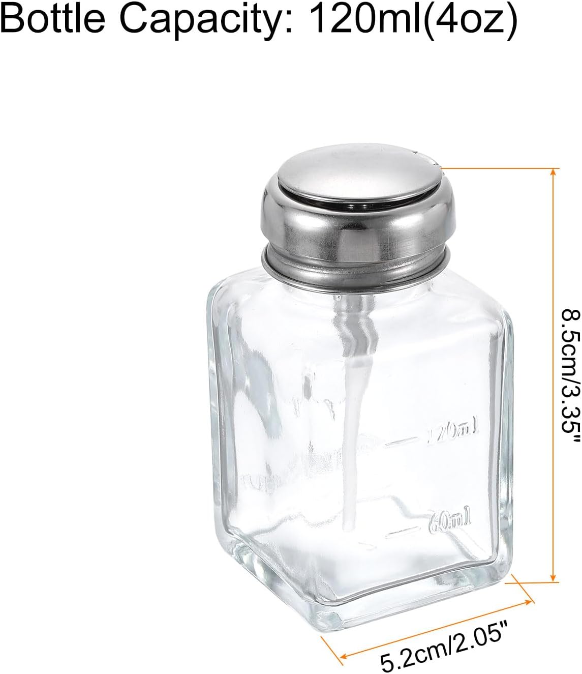 Solvent Alcohol Dispenser Pump Bottle - 120ml (4oz) Push Down with Plastic Tube & Aluminum Core for Acetone