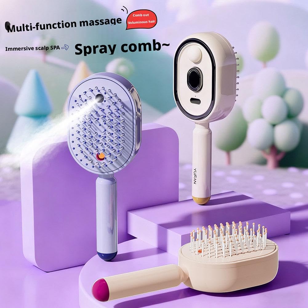 Electric Steam Brush for Hair,Electric Spray Air Cushion Massage Comb,Rechargeable Misting Hairs Brush With Water Spray Hair Comb for Reduce Frizz,Nourishes Hairs,Detangling Anti-Static (Pink)