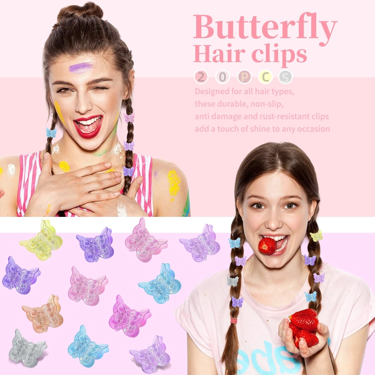 Colorful Mini Hair Clips - 120 Pcs Matte Claw Clips | Star, Flower & Butterfly Designs for Girls & Women