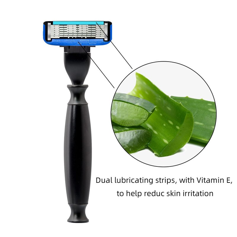 ZENGRASOIR 5 Refillable Razors with Stand for Men, Safety Razor Travel Case, Long-Lasting 5 Blade Razors for a Smooth and Comfortable Shave, 1 Handle and 5 Cartridges, 8 Piece Shaving Kit