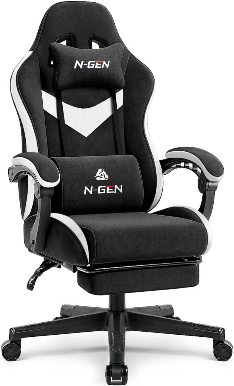 N-GEN Gaming Chair - Ergonomic Video Gaming Chair with Footrest & Lumbar Support | Adjustable High Back in Carbon Black