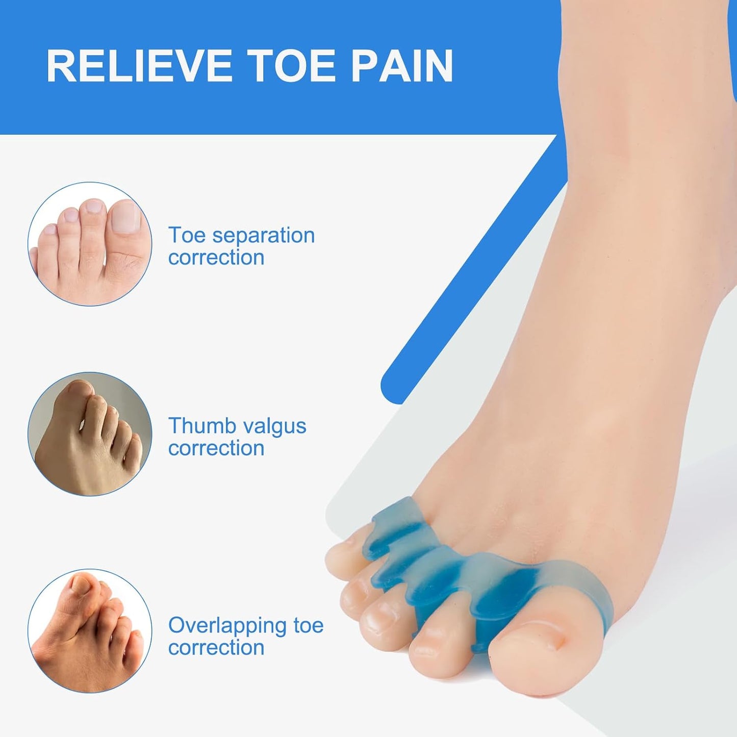 ActiveFlow Blue Toe Spacers - Bunion Corrector & Hammer Toe Straightener | Gel Toe Separators for Running & Yoga (2 Pairs)