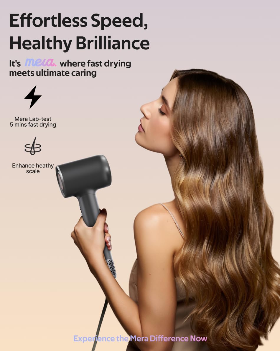 Mera Bio-Ionic Hair Dryer for Women, 1400W Professional Fast Drying Blow Dryer with Diffuser & Concentrator, Anti-Frizz Negative & Positive Ion Tech, 3 Temp 2 Speed for Home Travel & Salon Styling