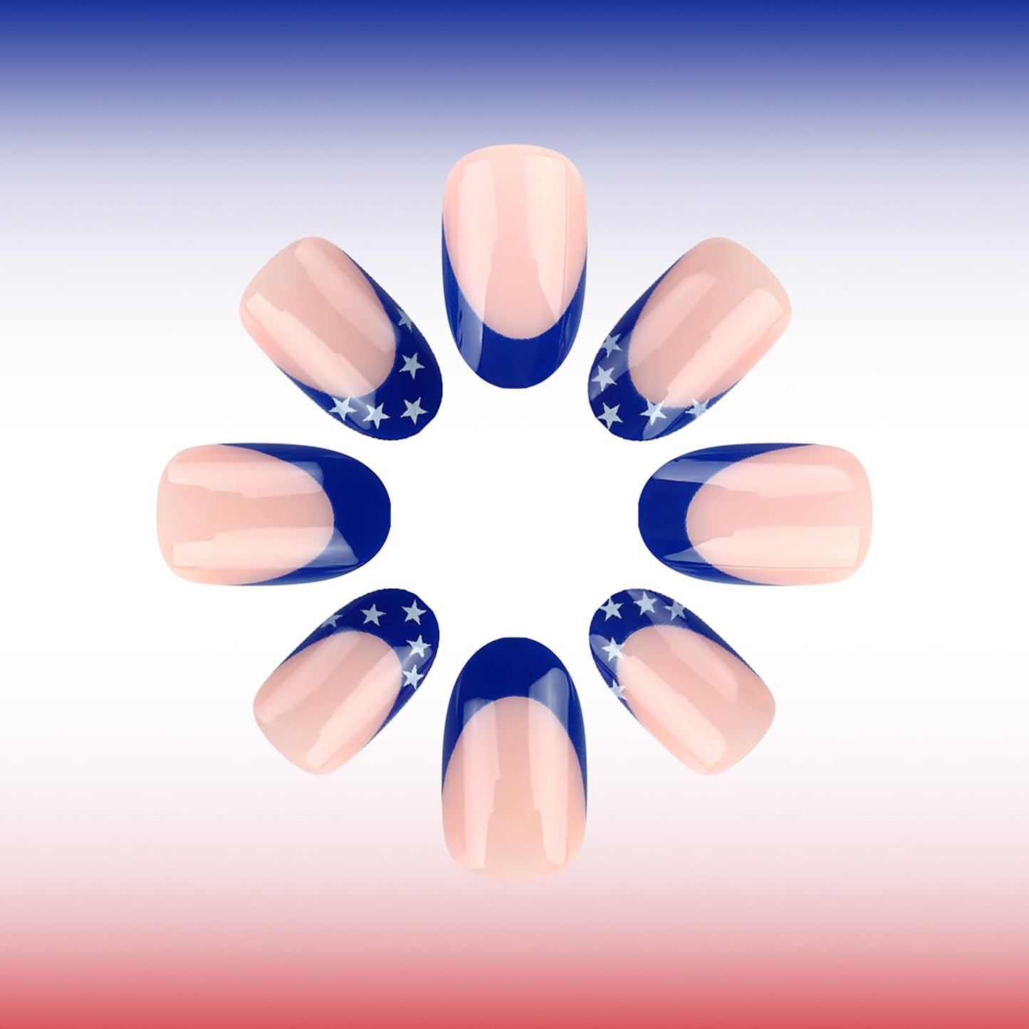 4th Of July French Tip Press On Nails Short Almond Fake Nails Independence Day False Nails Press Ons With Star Design Nude Stick On Nails Full Cover Glue On Nail For Women Nail Supplies 24pcs
