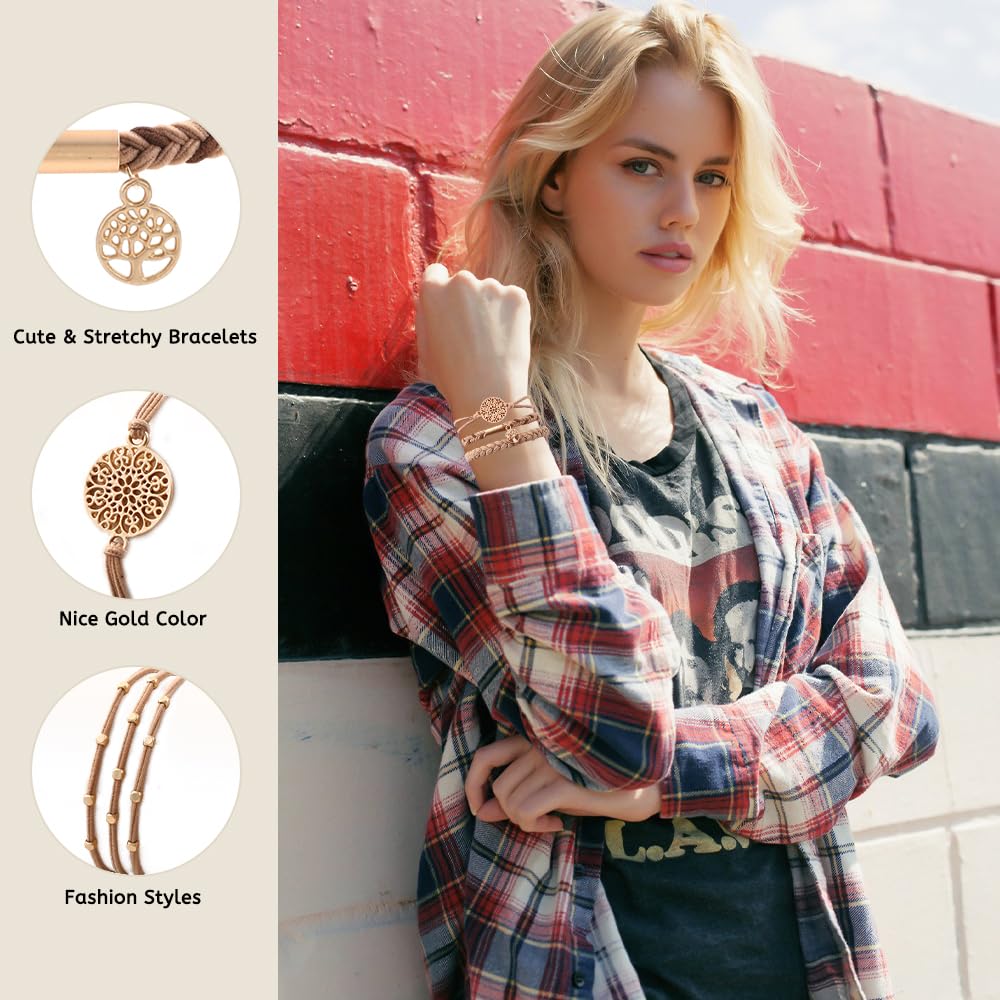 10PCS Hair Ties Bracelet Set - Soft Braided Boho Elastic Hair Bands for Women | Beige & Light Coffee