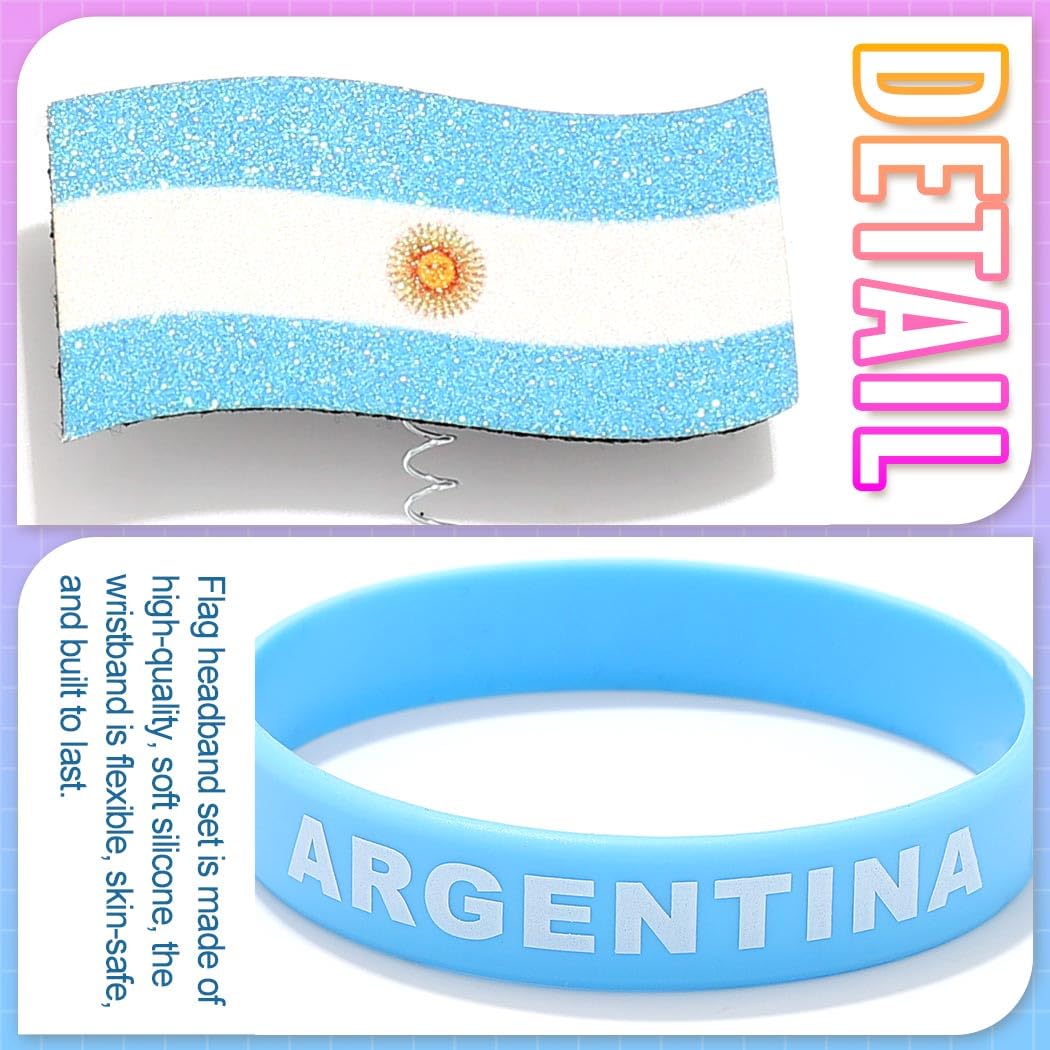 CAKURE Argentina Headband Soccer Fan Headbands Silicone Bracelet for Sports Events (Argentina Fan Set)