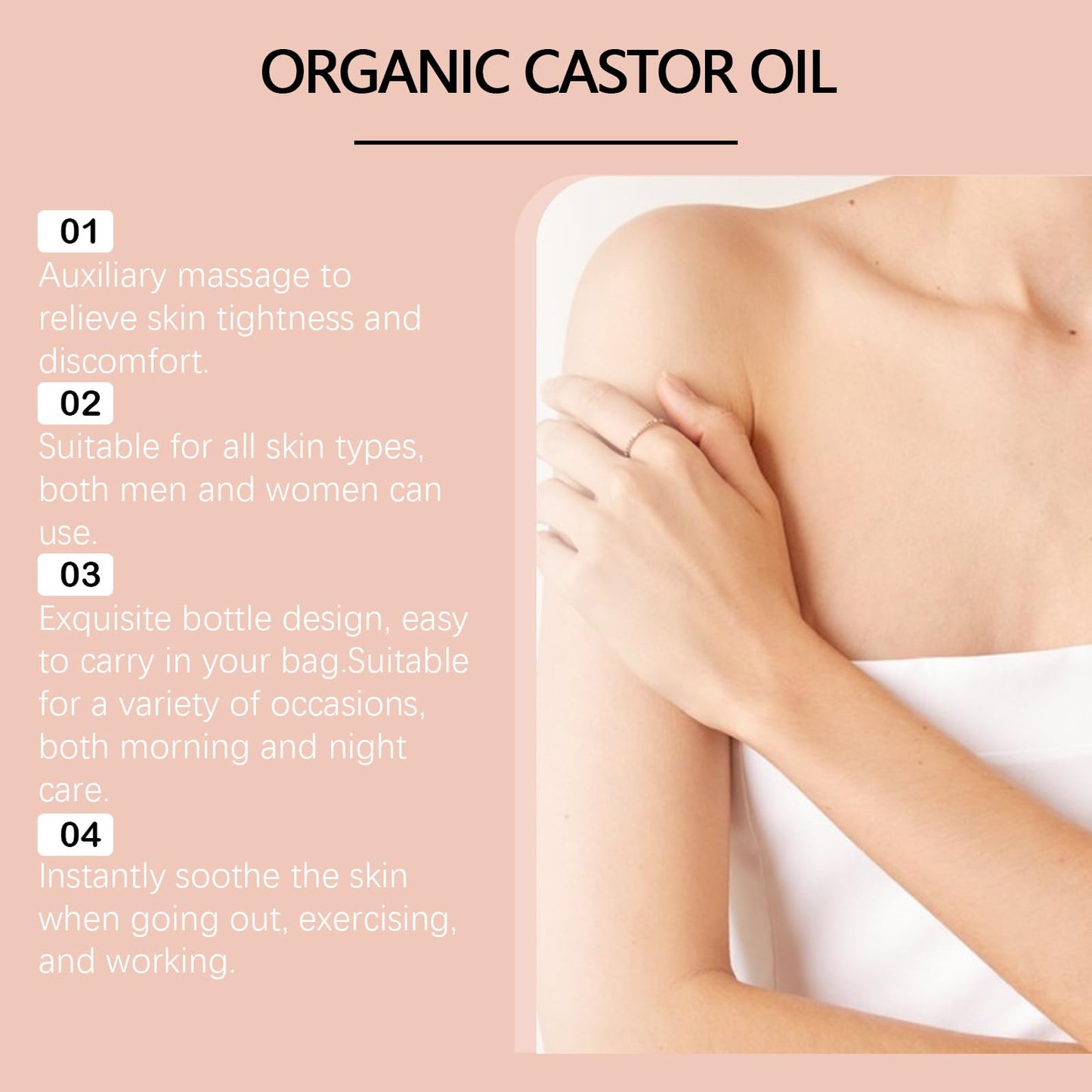 Veuvul Organic Castor Oil Rose Quartz Roller Ball,100% Pure Cold-Pressed Natural Formula for Skin & Hair Care, Hexane-Free.1.7oz (1Pcs)