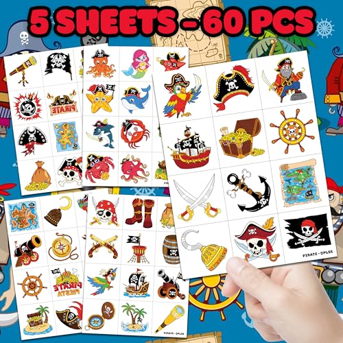 60 Pack Pirate Ship Temporary Tattoos for Kids | Fun Party Favors