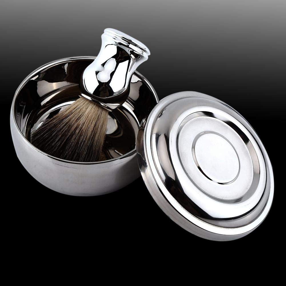Qkiss Men's Shaving Set with Alloy Soap Mug Bowl & Lid, Silver Handle Faux Hair Brush, Professional Grooming Kit for Men's Daily Shaving Routine - Complete Wet Shaving Essentials
