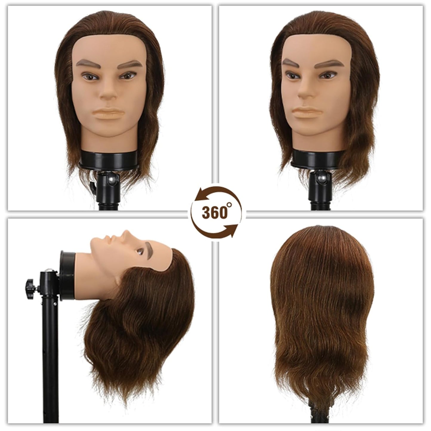 Male Barber Mannequin Head - 12-Inch Real Human Hair Styling Practice Doll | Haircut & Hairdresser Training Tool