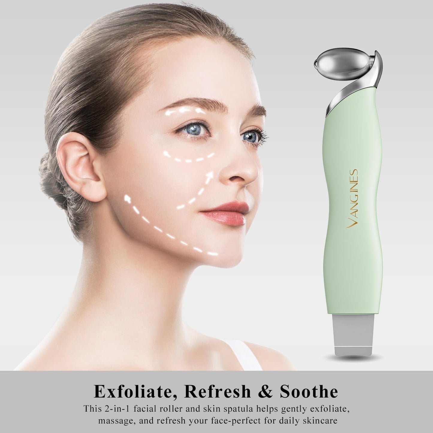 Vangines Blackhead Remover Tool with Ice Roller, Stainless Steel Face Scraper, Skin Scrubber Face Spatula for Deep Cleansing, 3-in-1 Skin Care Tool with 2 Silicone Brush Heads (Sage Mist)