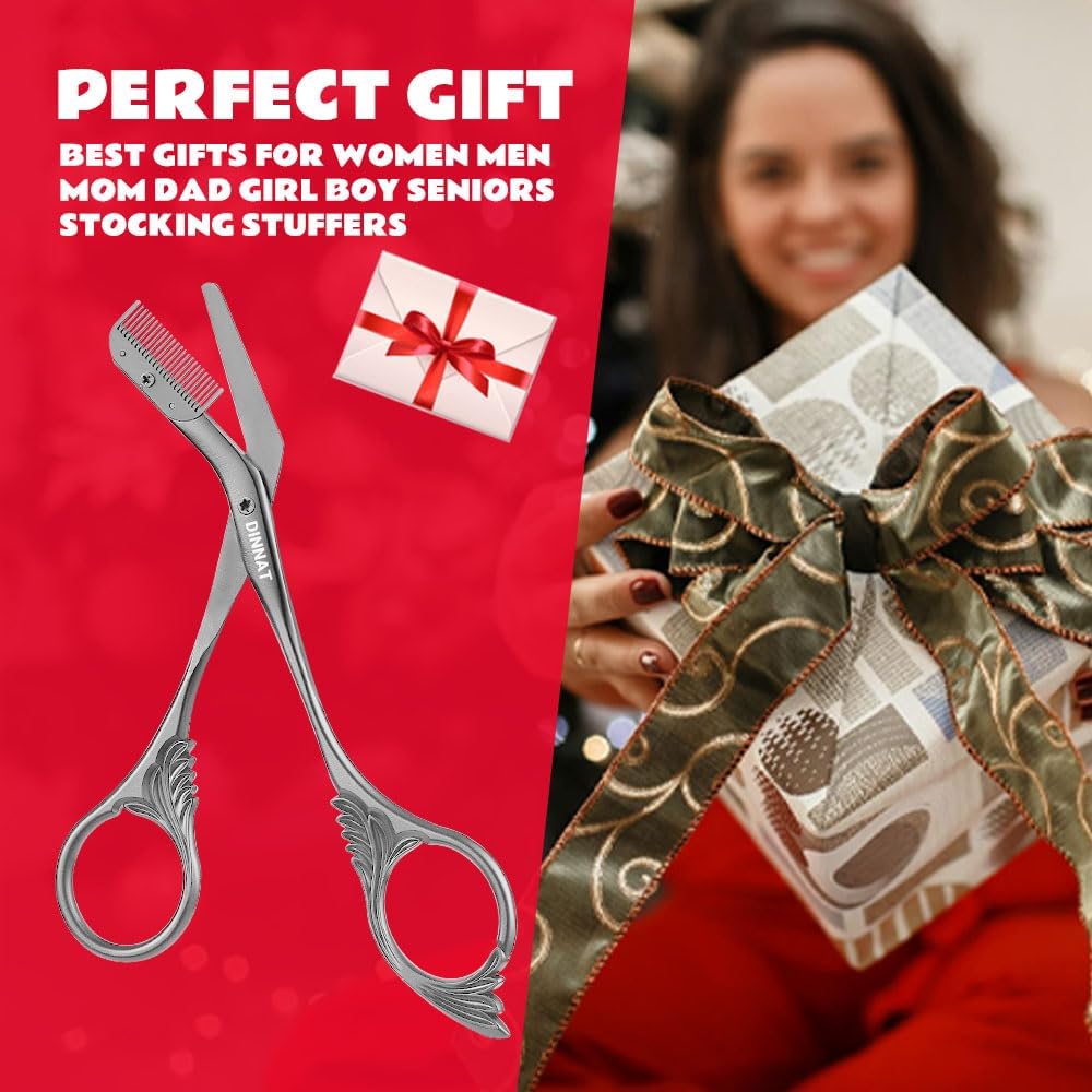 Eyebrow Trimmer Scissors with Comb - Professional Stainless Steel Eyebrow Grooming Tool | Dark Grey