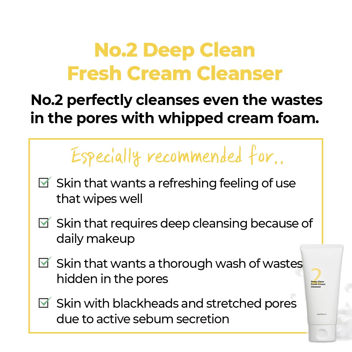 Numbuzin No.2 Cleansing Foam - Deep Clean Cream Cleanser for Blackheads & Excess Oil | 4.05 fl. oz.