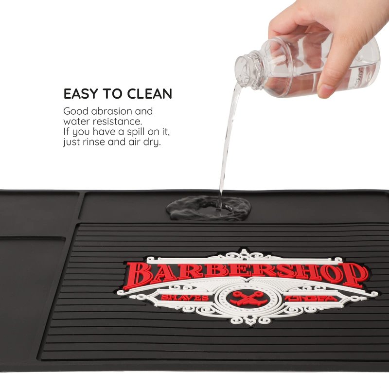Black Barber Station Mat, Segbeauty 17.7×11.8 inch Barber Tool Mat, Flexible PVC Nonslip Material for Salon Styling Station Work Station Salon Tools Barber Shop Demand