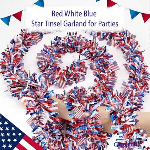 33-Foot Patriotic Tinsel Garland for 4th of July Decor