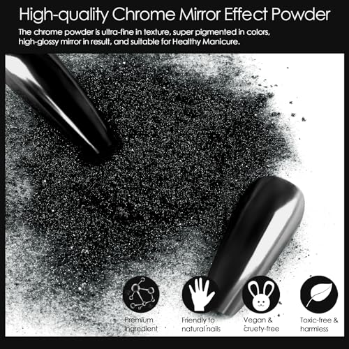 Allstarry Chrome Nail Powder Set - 2pcs Black & Silver Mirror Effect