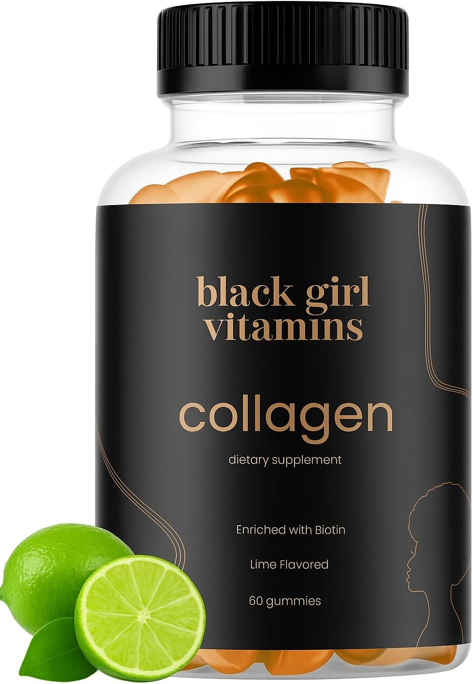 Collagen Gummies for Hair, Skin & Nail Support - Black Girl Vitamins, Gluten-Free, Lime Flavor, 60 Count