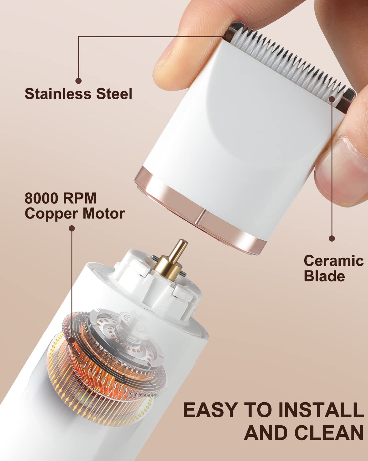 Bikini Trimmer for Women,Electric Razors Shaver for Bikini Legs Pubic Hair,Rechargeable Ladies Bikini Hair Trimmer Removal with Snap-in Ceramic Blades,White