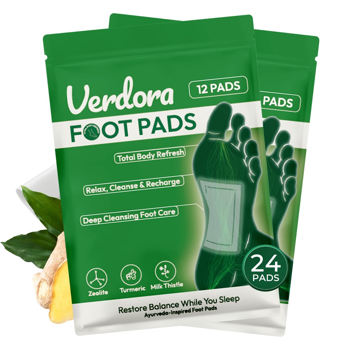Deep Cleansing Foot Pads - Natural Bamboo Vinegar & Ginger Powder | 24 Adhesive Sheets for Relaxation & Sleep Improvement