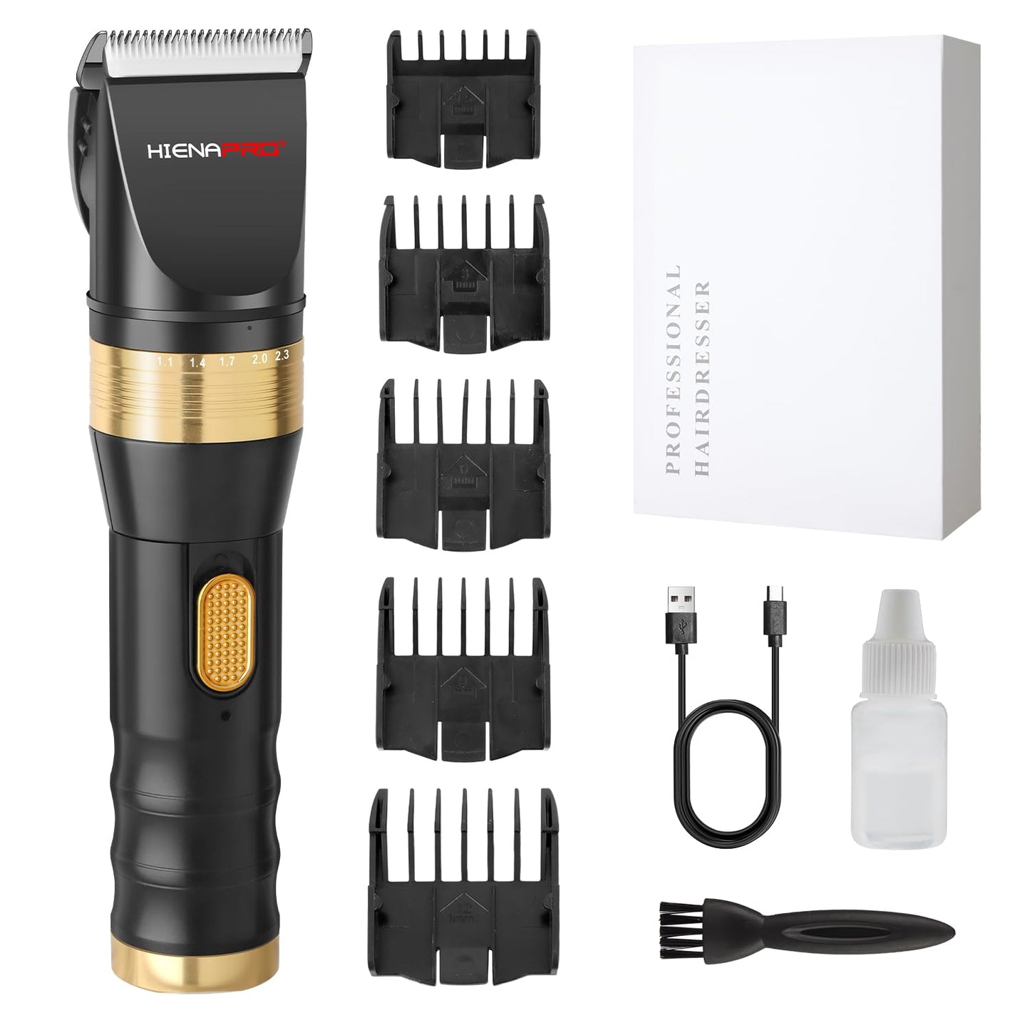 HIENA PRO Professional Hair Clippers for Men, Cordless Rechargeable Hair Clipper, Clipper and Trimmer for Hair Cutting, Low Noise Hair Cutting Tools, Gifts for Men
