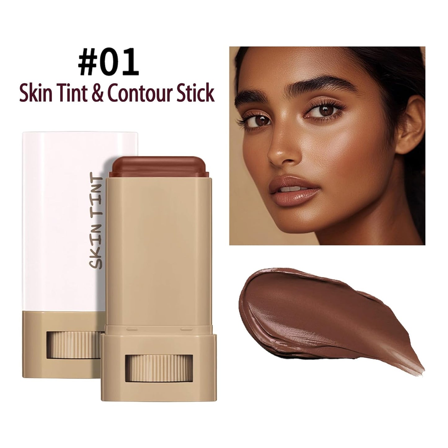 Hydrating Skin Tint & Contour Stick - Tinted Beauty Balm Foundation for Natural Finish | Buildable Coverage, Quick Application