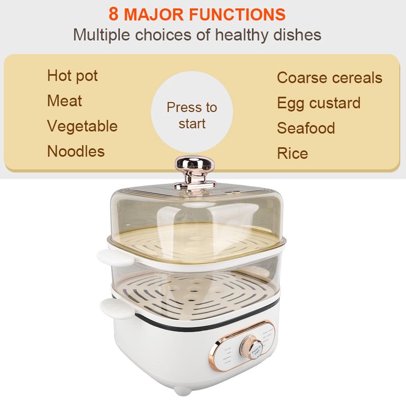 2 Tier Electric Steam Pot, 1200W 10.5L Stackable Multipurpose Cooker Electric Hot Pot 2.5L cooking pot with Steaming Plate for Soup Noodles Oatmeal (US Plug 110V)