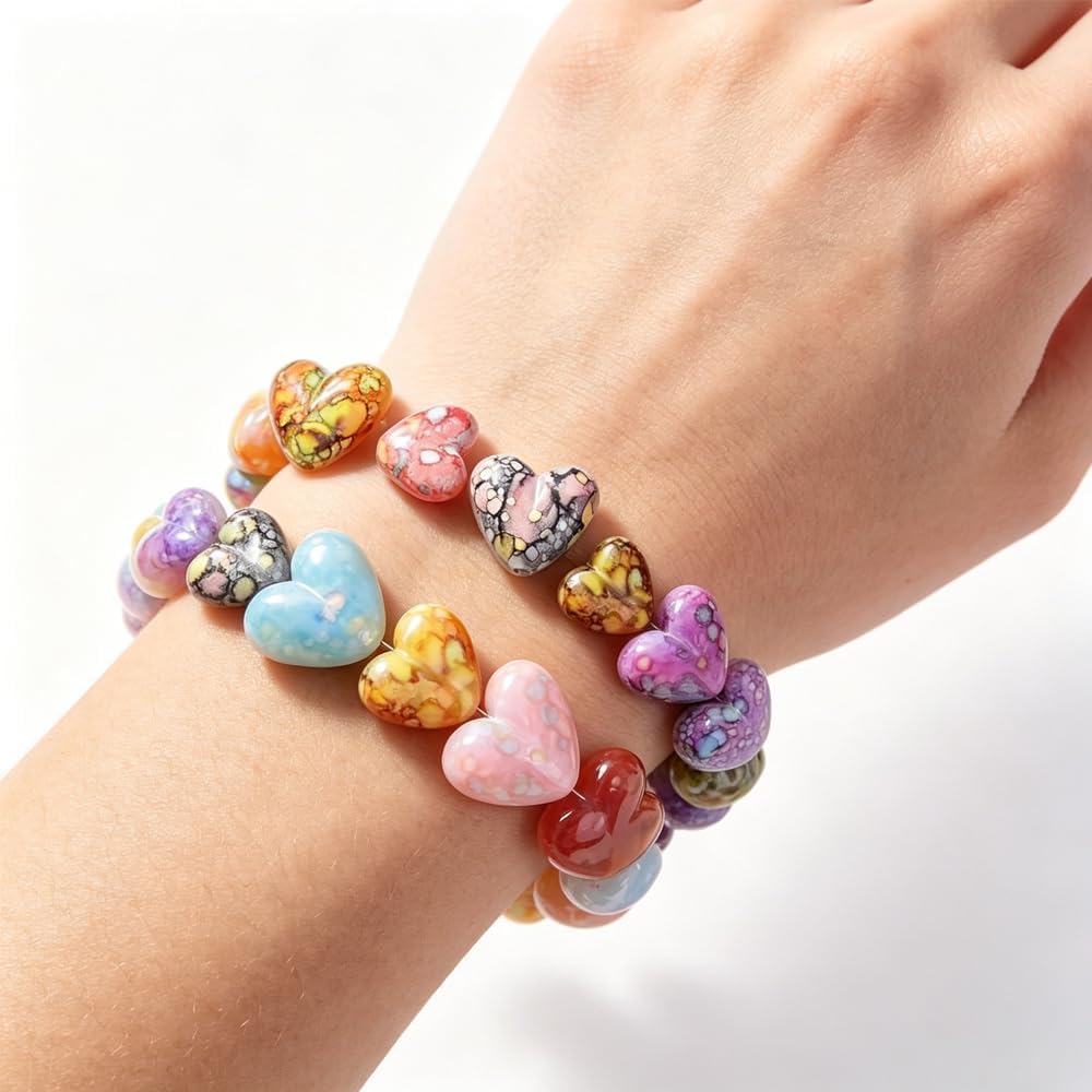 Acrylic Heart Shape Beads - 10 Pcs with 2 Holes for DIY Jewelry, Bracelets & Necklaces | Crafting Essentials