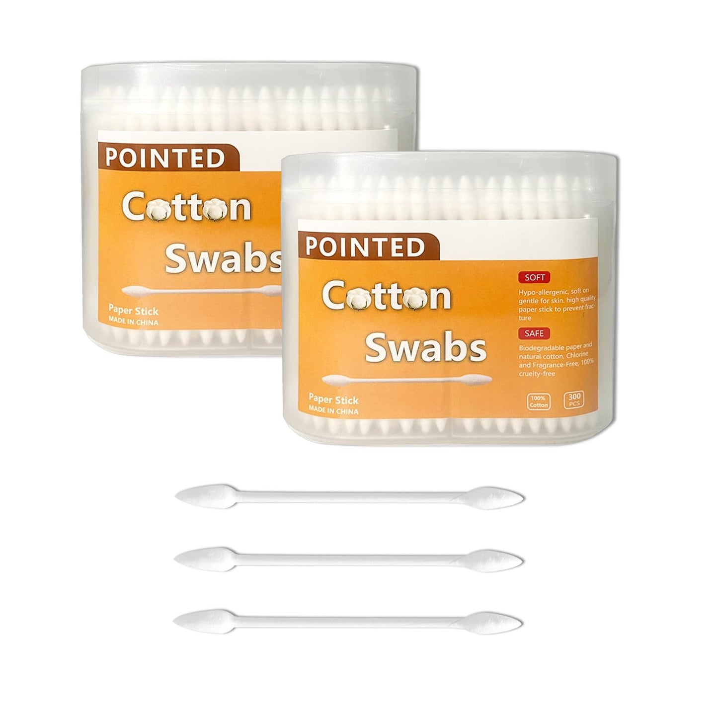Precision Tip Cotton Swabs - Double Pointed Makeup Buds | 300 Pack
