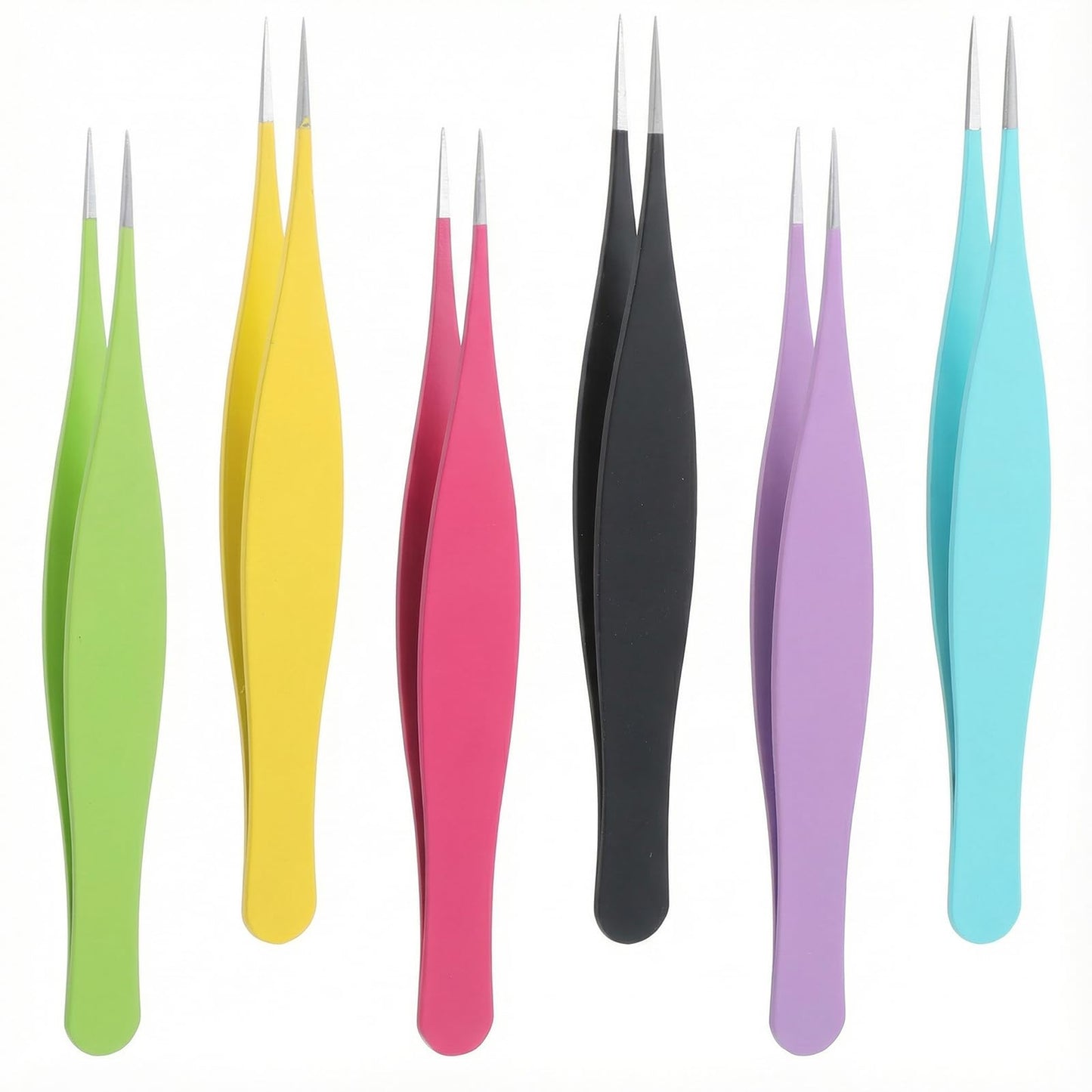 Dplolng 6 Pcs Needle Nose Tweezers,6 Colors Needle Point Tweezer Stainless Steel Pointy Ingrown Hair Tweezer Fine Point Tweezers for Facial Hair Eyebrow Remover