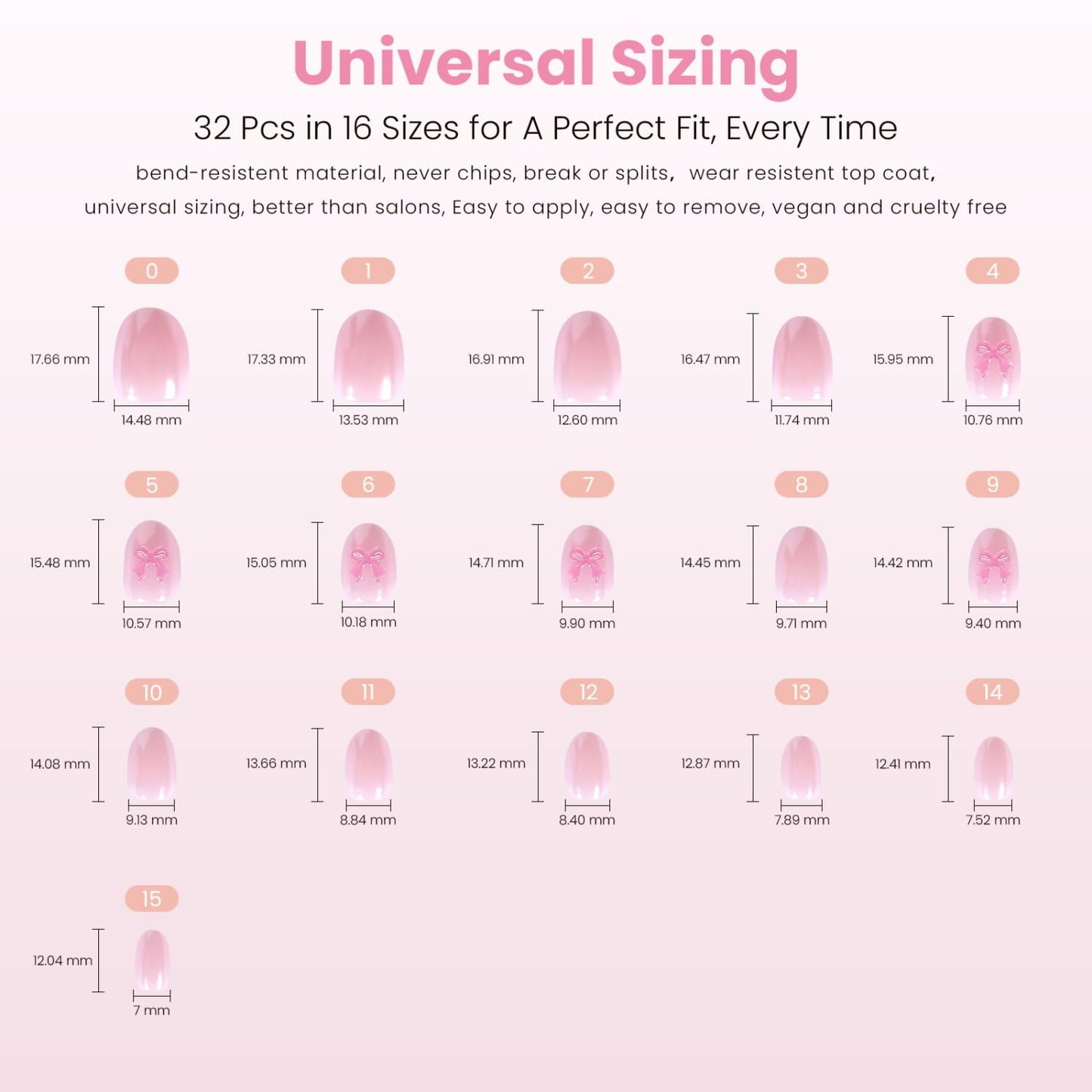 Nail Reformation Press On Nails, Sheer Silk | Pink Extra Short Round Fake Nails with Glaze Finish & 3D Bow Accents, Cute Reusable Stick On Nails Kit - 32 Pcs in 16 Sizes, Manicure Gifts for Women
