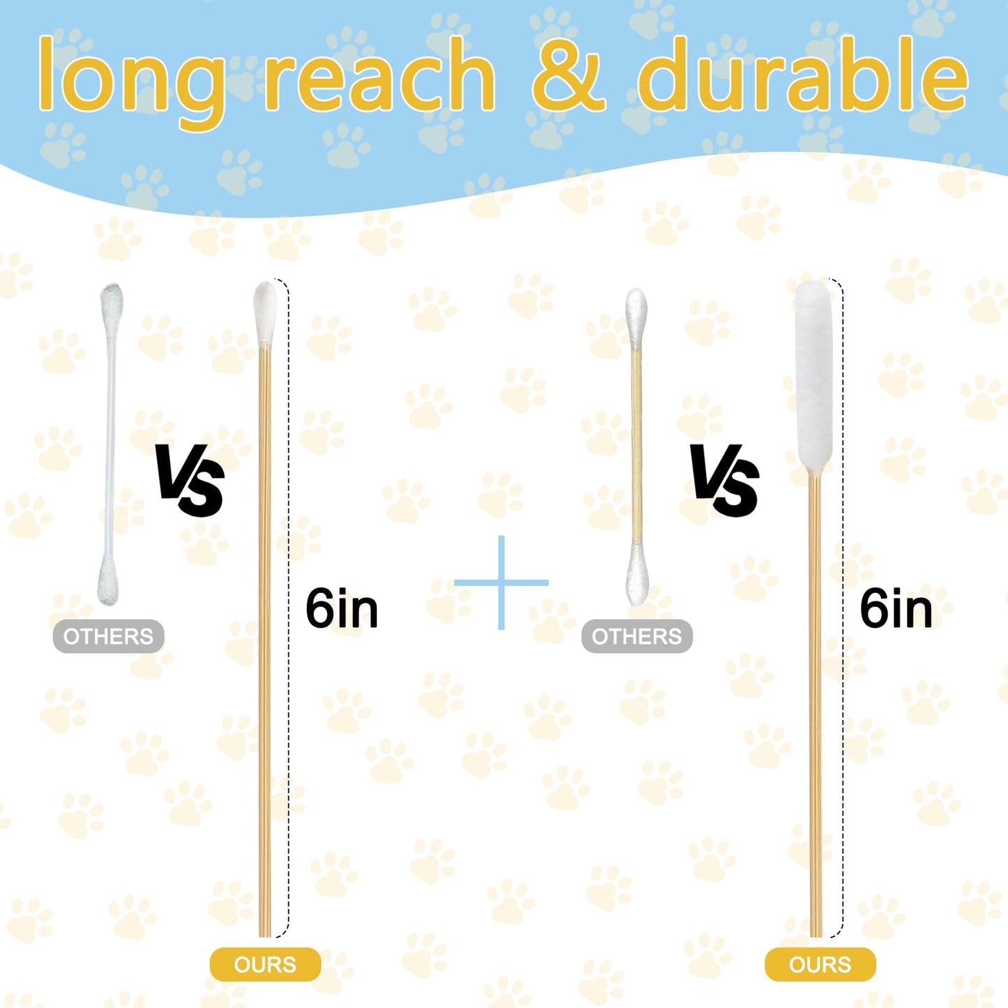 Eyxformula 400 Pcs Long Cotton Swabs for Dogs and Cats – 6 Inch Bamboo Sticks with Soft Cotton Buds for Ear, Eye, and Paw Cleaning – Includes 300 Standard Tips and 100 Extra-Long Tips