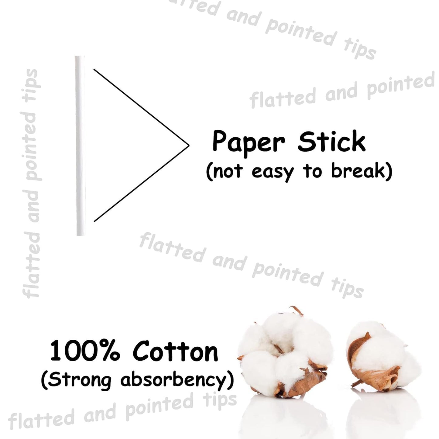 Thick Cotton Swabs - Precision Paper Stick Tips for Makeup & Personal Care | 375 Pack
